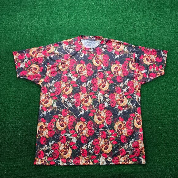 Black Canyon Outfitter Tshirt Mens Large/XL Red Skull Rose Grunge AOP - Picture 1 of 6